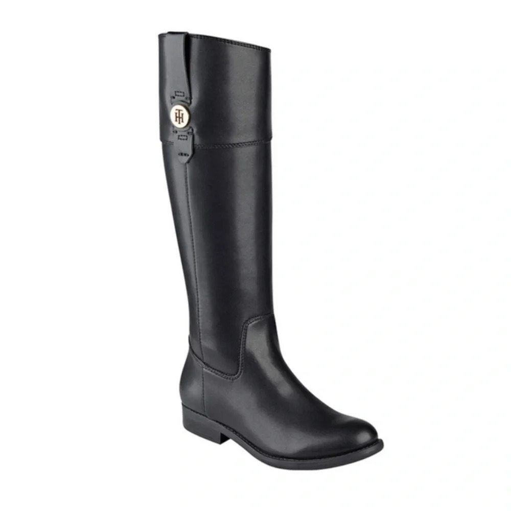 Tommy Hilfiger Shano Classic Black Faux Leather Knee Length Riding Boots - 6.5 - Picture 2 of 10